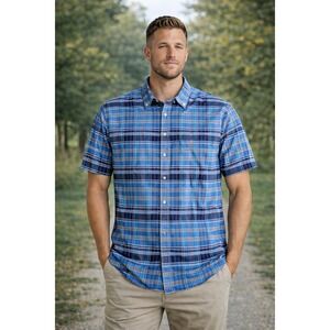 Ralph Lauren Button Down Shirt Mens 3XLT Blue Plaid Excellent Short Sleeve Tall